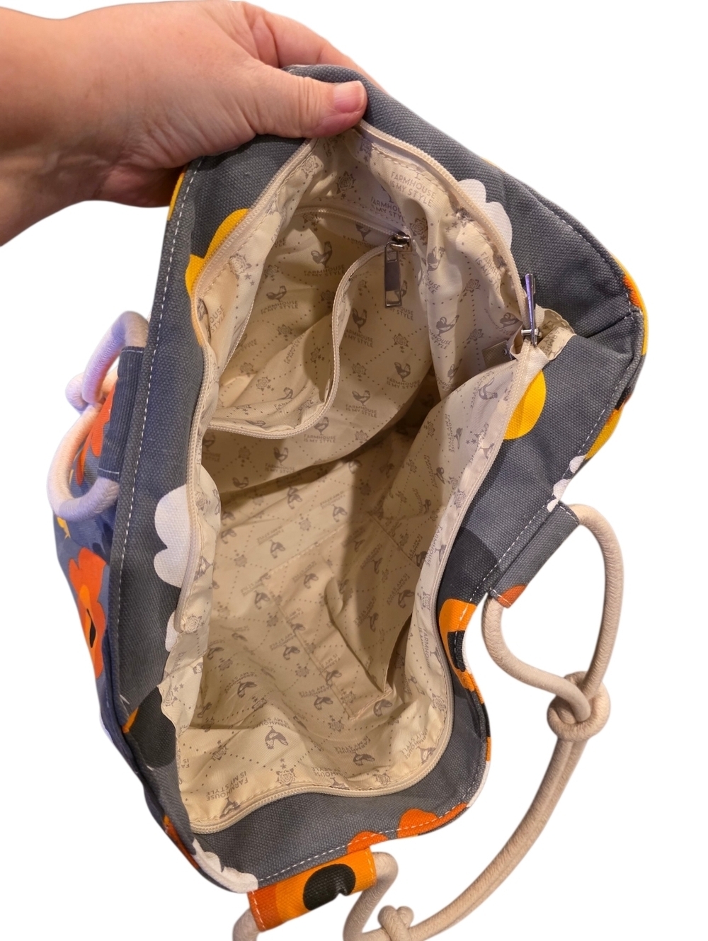 Farmhouse Is My Style Gray Canvas Tote with Orange & Yellow Flowers - Picture 4 of 13